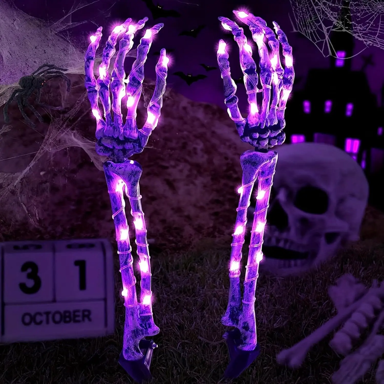 Halloween Decoration Outdoor Skeleton Light Arm Stake Decor Halloween Decorations Indoor Glowing Skeleton Hands Arms Scary Realistic Bone