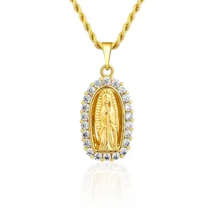 Mytys Virgin Mary Necklace CZ Cubic Zircon Pendant Double Threaded Chain Necklace Religion Jewelry for Women Modern Versatile Accessories