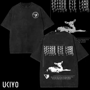 Outlast Trials SPIDER EYE LAMB Washed T-Shirt, Video Games, Horror Vintage Graphic Tee, Game Fan, Streetwear Tops Black Fabric Menswear Cotton