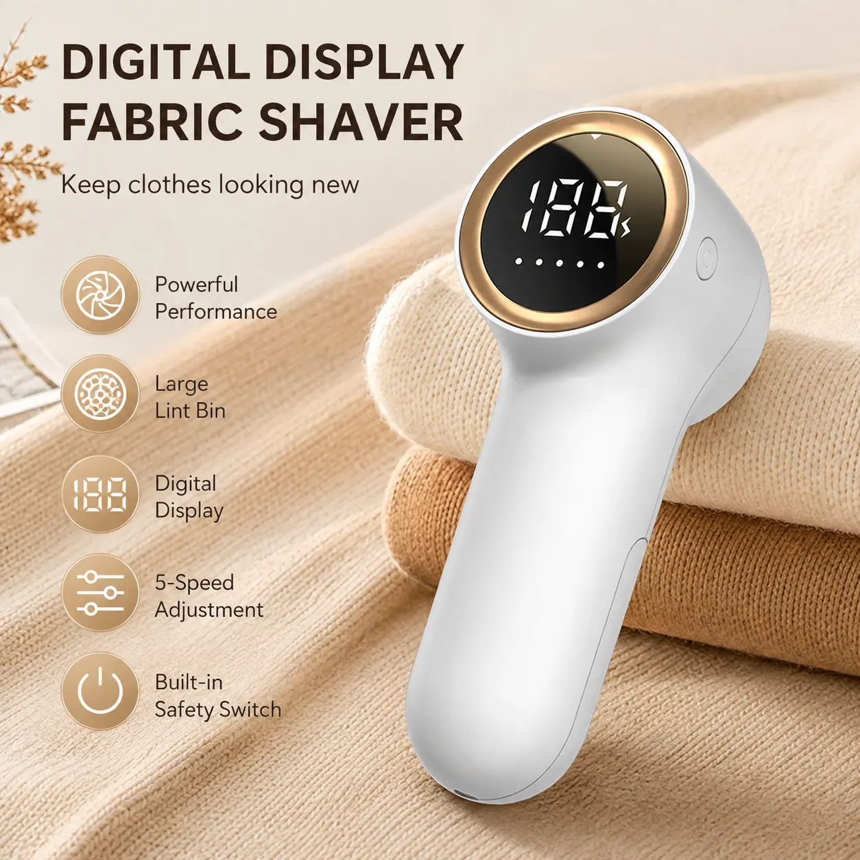 Fabric Shaver, Lint Remover Rechargeable with 5 Speeds, Digital LED Display to Remove Pilling for Clothes, Furniture, Sweater, Couch, lightweight motor durable cordless durable cordless wireless rotating - mm2