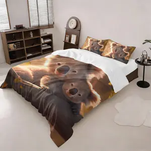 3-piece cute koala print quilt set, including 1 quilt + 1/2 pillowcase (without filling), high-definition four-season prints, suitable for home and dormitory use, cozy bedding, bedroom set, mysterious design, easy to clean, durable