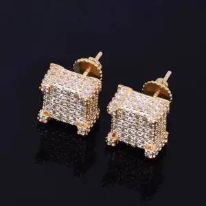 [ICE HUE]18K Gold Vacuum Plated Copper with 5A+ Sri Lanka Zircon 10mm Square Earrings Miami Italy Mexico & Micro Inspired for Women & Men Luxury Jewelry,Daily Wear,Casual Fashion,Gift Idea,,Classic,Hip Hop,Simple,Sporty Style