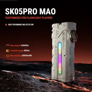 LOOP GEAR 4360 Lumens Flat EDC Flashlight SK05PRO MAO,Flash Light with Rechargeable 8000mAh PowerBank  Combines Floodlight Spotlight and Sidelight for Car Repairing Camping Emergency (IP68 Waterproof & Ice Blue Luminous)，Link does not include A03 K-sheath