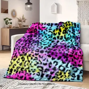 Colorful Leopard Print Flannel Blanket, Soft Lightweight Throw Blanket, Air-Conditioned Room Blanket, Warm Nap Blanket For Home Office Outdoor Camping