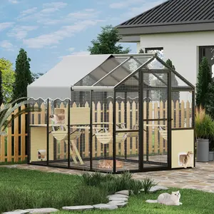 GAOMON Large Outdoor Cat Enclosure for Multiple Cats - Weatherproof Catio with UV Cover, Platform & Side Door