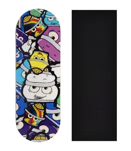 Heat Transfer Graphic Wooden Fingerboard Deck, "Bubble Bushing Collage" - 32mm x 97mm