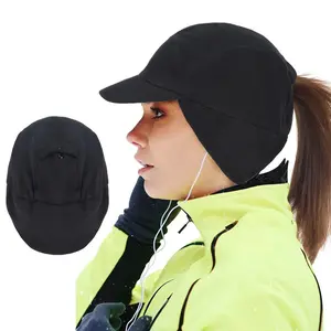 Women's Fleece Ponytail Hat - HOMEYA Winter Hat with Flip Down Ear Warmer, Vertical Ponytail Hole, Adjustable