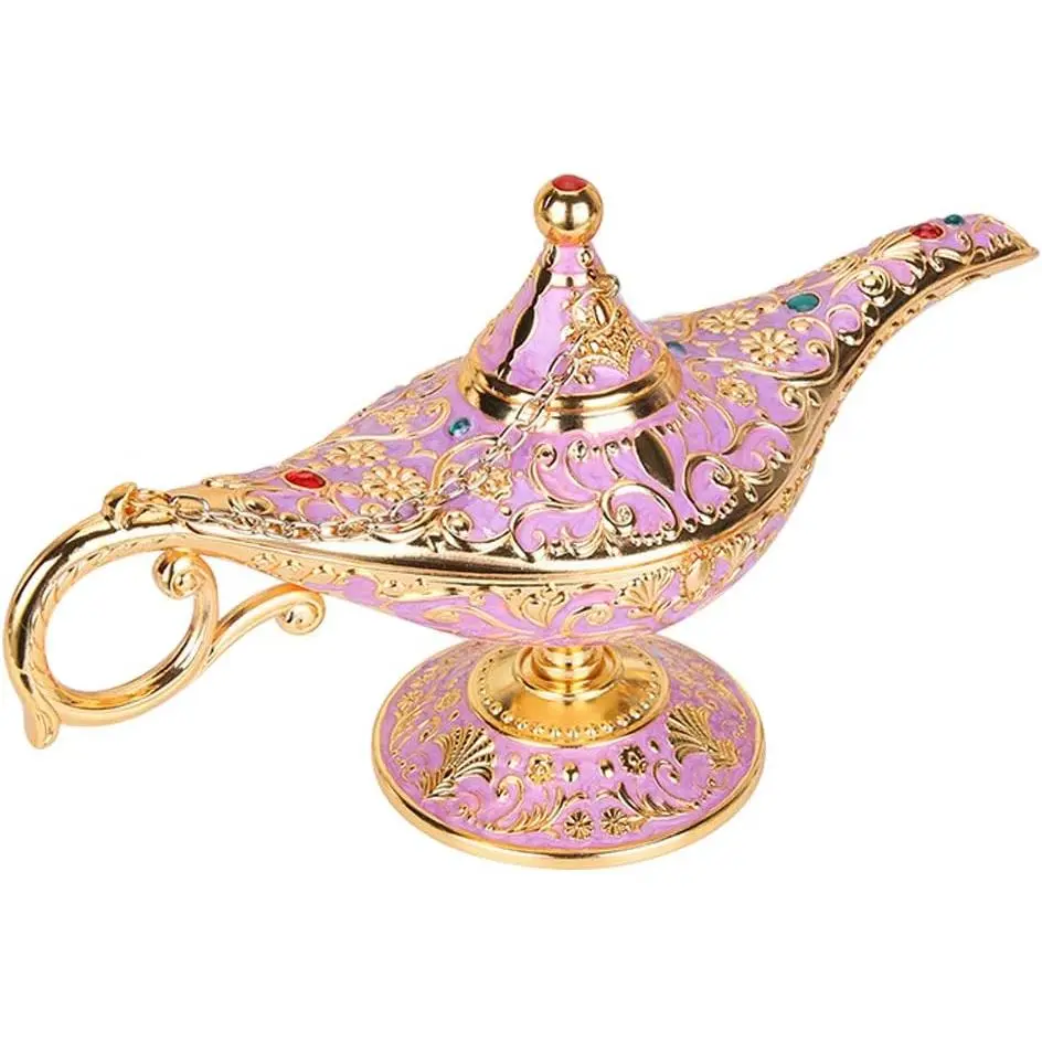 Vintage Aladdin Magic Genie Lamp Light for Home Party Wedding Table Decoration & ,Classic Zinc Alloy Arabian Lamp  Box ( & Pink)