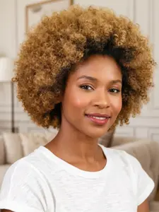 13x4 Lace Front Short Afro Kinky Curly Wig, Human Hair for Women, Puffy Fluffy Bouncy Soft, Natural Looking Afro Curly Wigs