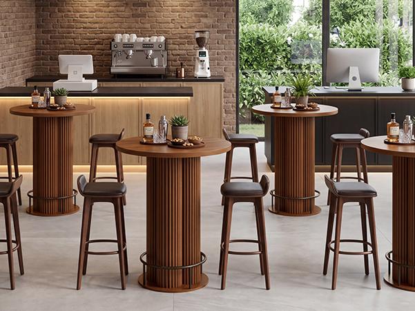 Giratree Bar Table, 39.37" H Round Bistro Table Fluted Pub Table with Base & Metal Ring Footrest Wood Cocktail Desk for Patio, Coffee House, Living Room, Kitchen, Small Space