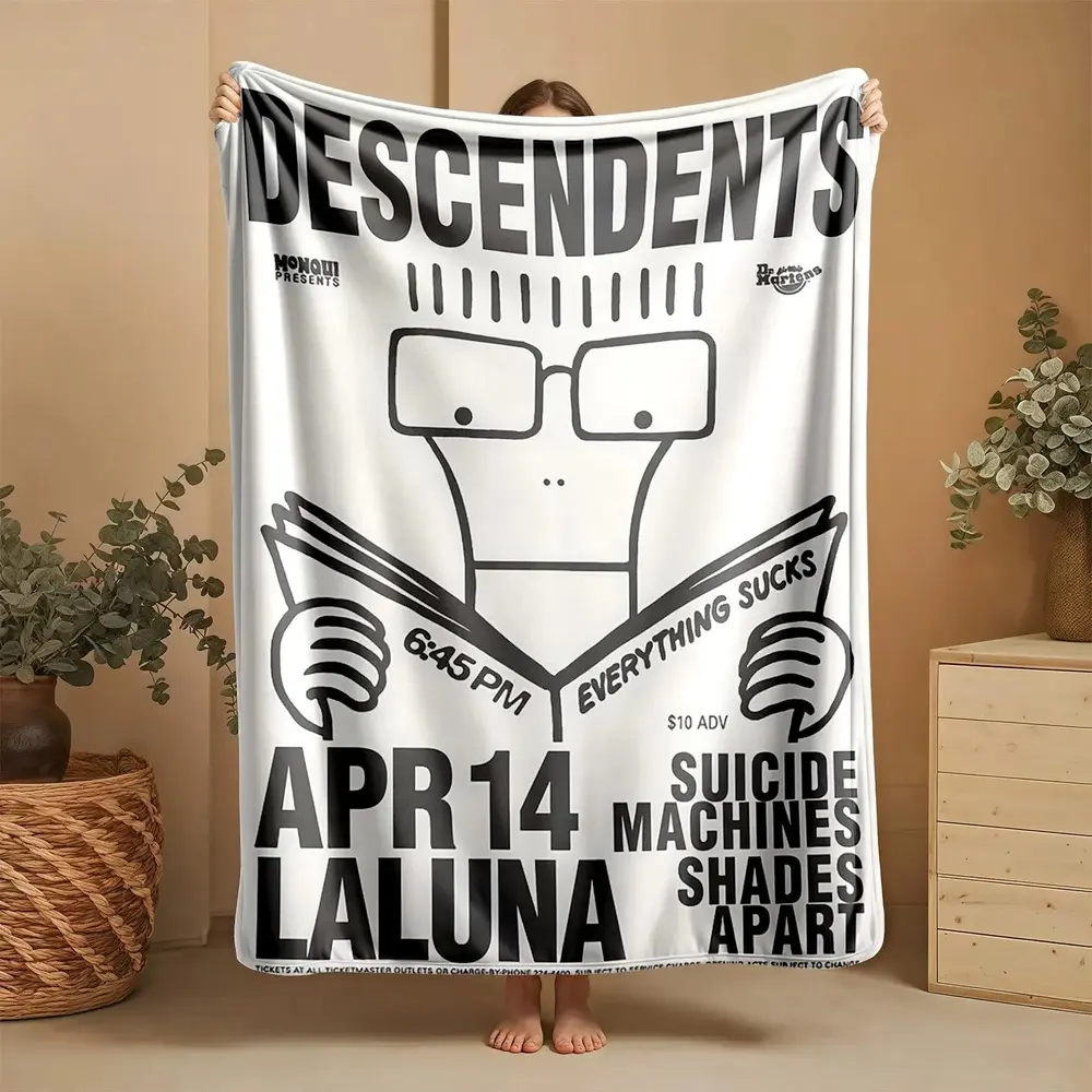 1-Piece Descendents Band Concert La Luna April 14 Themed Flannel Blanket, Super Soft 100% Polyester, All-Season Home Room Decor, Flat Weave Fading-Proof, Machine Washable Cozy Modern Blanket for Bed, Sofa