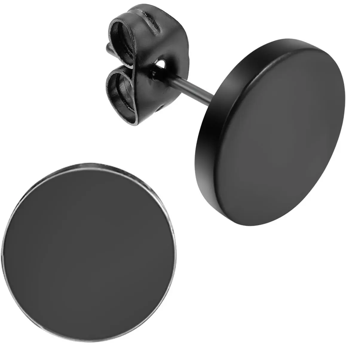 MenWomen10mm Round Stainless Steel Black Tunnel illusion Tapers Cheater Faux Fake Stud Earrings