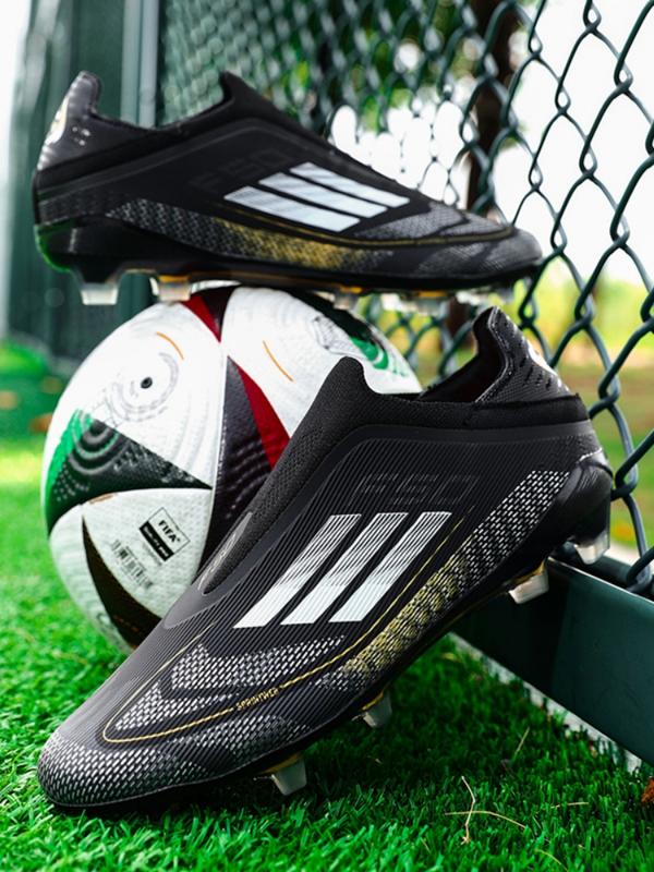 Unisex White-Blue-Orange Gradient Laceless Firm Ground Soccer Shoes: Competitive Pro Style, Knit Breathable Upper, Anti-Twist Midsole, Transparent Stud Grip. Ideal for official matches/professional training.