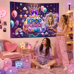 Custom Birthday Party Backdrop Tapestry Personalized Photo Name Music Idol Theme Balloon Stage Wall Banner Celebration Decor for Girls Teens Room