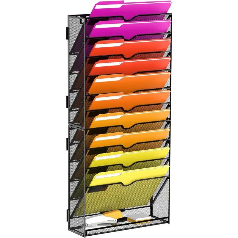 3-Pack Wall Mount File Organizers - No Drill Hanging Folder Holders For Office & Home