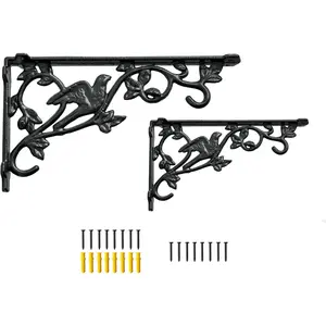 12 Inch Decorative Bird Shelf Brackets,2 Pack Cast Iron Shelf ,12''*6.5'' Antique Black Corbel,Screws Anchor Included