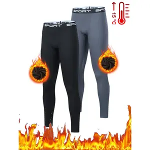 Men's High Stretch Bottom Pants 2PCS - Warm Breathable Quick-Drying Compression Sweatpants with Secure Elastic Waistband for Fall Winter Indoors Outdoors