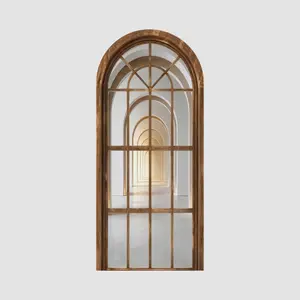 Vintage Arched Wood Window Wall Decal, Optical Illusion Corridor Wall Sticker, Removable Space Expanding Wall Mural for Living Room Bedroom Aesthetic Decor, Rental Friendly No Damage