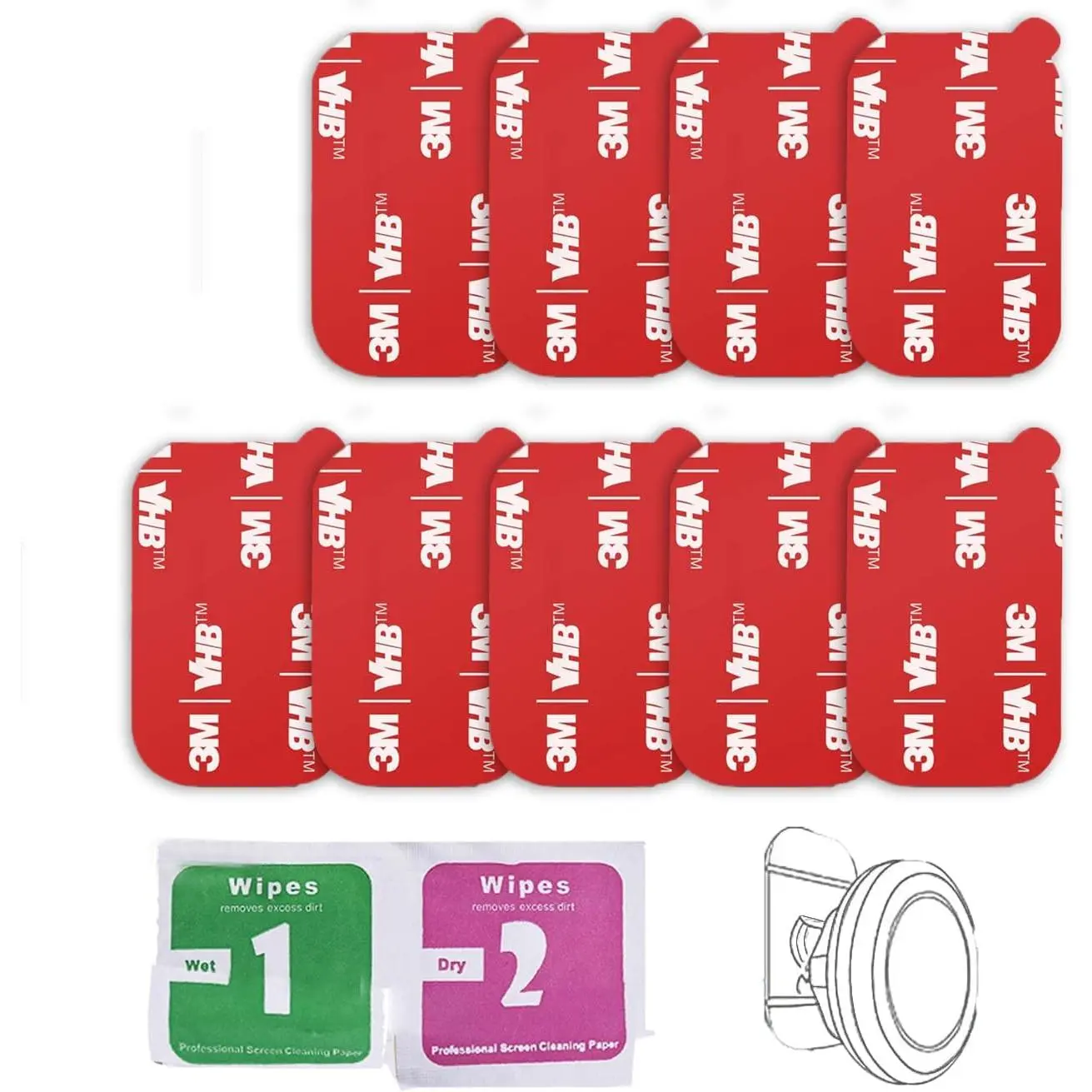 9 Pack Very High Bond Rectangle 3M Sticky Adhesive Replacement Kit, for Magnetic Car Dashboard Phone Mount Base Sticker Parts Double Side 3M VHB Tape Adhesive Pads (Red)