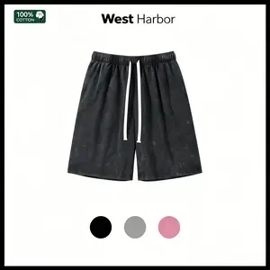 Men’s Vintage Washed Cotton Lounge Shorts – Minimalist Streetwear Drawstring Shorts, Casual Relaxed Fit, Soft Breathable Everyday Essential for All Seasons