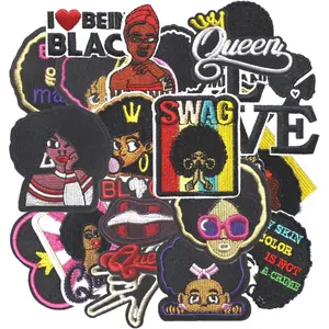 20 count Black Girl Iron on Patches, Cute Afro Delicate Embroidered Repair Patches for Clothes, Custom Trendy Fashion Applique for Hats, Jeans, Jackets, Bags, Backpacks, Dress, Shoes