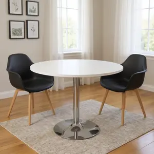 360 stand Round Top Dining Table - 36 in, 35x35.5x35.5 in, seatssix, Contemporary Home Decor, Wood&Metal Pedestal Base, Black & Silver (Model 555181)