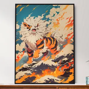 Arcanine Poké, Anime Poster Ukiyo-e, Printable Wall Art, Bedroom Wall Art, Traditional Japanese Home Decor