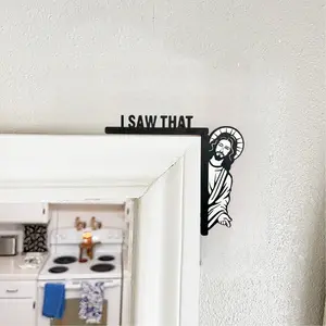 Funny Jesus Smiling Door Frame Decor, Humorous Home Decoration, Stylish Religious Decor, Creative Gift Idea, Festive Window Photo Frame Hanging Art, Wall Art Hanging