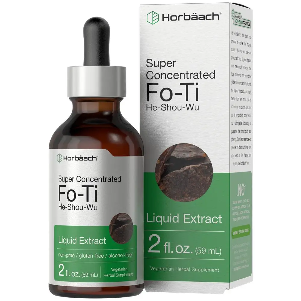 Horbäach FoTi Herb Liquid Root Extract | 2 fl oz | He Shou Wu | Super Concentrated | Vegetarian | Alcohol Free | Non-GMO, Gluten Free