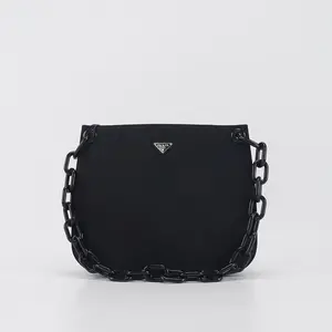 Pre-owned PRADA Canvas Crossbody Bags Triangle Logo Plastic Chain Semi Shoulder Bag BGP202912