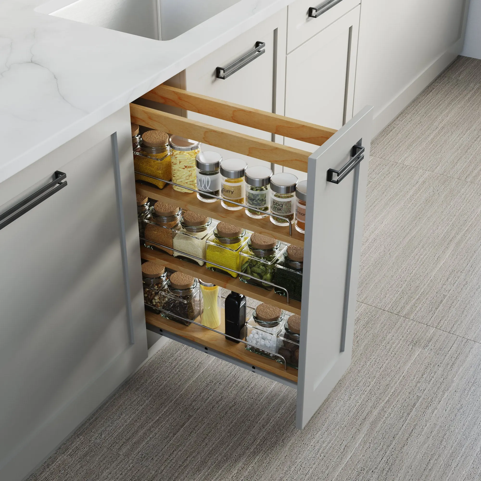 Dowell Base Pullout Spice Organizer with Adjustable Shelves for Base Kitchen Cabinet - 5" Base, 8" Base, 10" Base, Bottom Mounted, Soft Close Slides -4004 Series