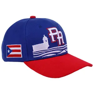 PR Blue And Red Color Blocking Stretch-Snap Embroidered Puerto Rico Character Design Adjustable Cap Hip-Hop Sun Protection Hat for Men and Women Casual Personality Outdoor Hat