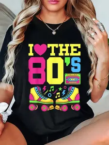 100% Cotton Heart 80s 1980s Fashion Theme Party Outfit Eighties Costume T-Shirt