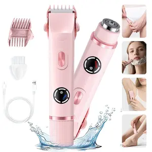2 in 1 Women Electric Shaver Bikini Trimmer With Dual Head for Women IPX7 Waterproof Face & Body Silky Smooth Hair Removal USB Rechargeable Lightweight Epilator Electric Razors for Bikini Underarm Leg Arm Body Face