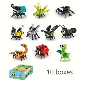 10pcs Insect Building Blocks Set for Young People, Animal Models, Small Particle ABS Building Pieces, Includes Bees, Ladybugs, Fireflies, Dragonflies, Spiders, Scorpions, Mixed Color, Ideal Gift for and Hobbyists
