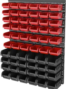 Wall Mounted Storage Bins, Heavy Duty Garage Organizer with 60 Plastic Bins, Wall-Mounted Tool Rack for Small Parts, Screws, Bolts, Nuts, Workshop, Garage