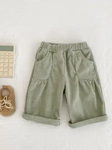 Spring Autumn New Baby Boys Girls Corduroy Pants, Cute Fitted Straight Leg Long Trousers with Pockets, Moderate Fabric, Baby Girl Clothes, Age 0-2 Years