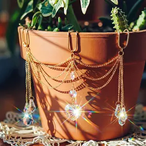 Heart Crystal Wind Chime Hanging Decor, Magical Garden Balcony Sun Catcher, Rainbow Refraction, Essential Plant Pot Decoration, Healing Gift for Friends