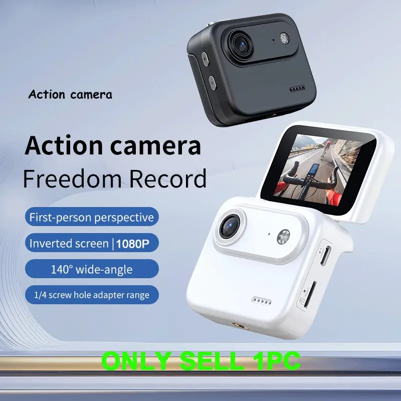 1080P Flip Screen Action Camera, 140° Wide Angle, Anti-Shake, First-Person View, Ideal for Vlogging, Biking, Travel, Mini Portable Sports Camera, Bicycle Camera, Bike Camera