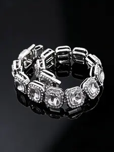 Full Diamond Square Ice Sugar Cuban Chain Bracelet Unisex, Hip Hop Sparkle Candy Block Chain, Silver Color Water Drill Tennis Chain Jewelry