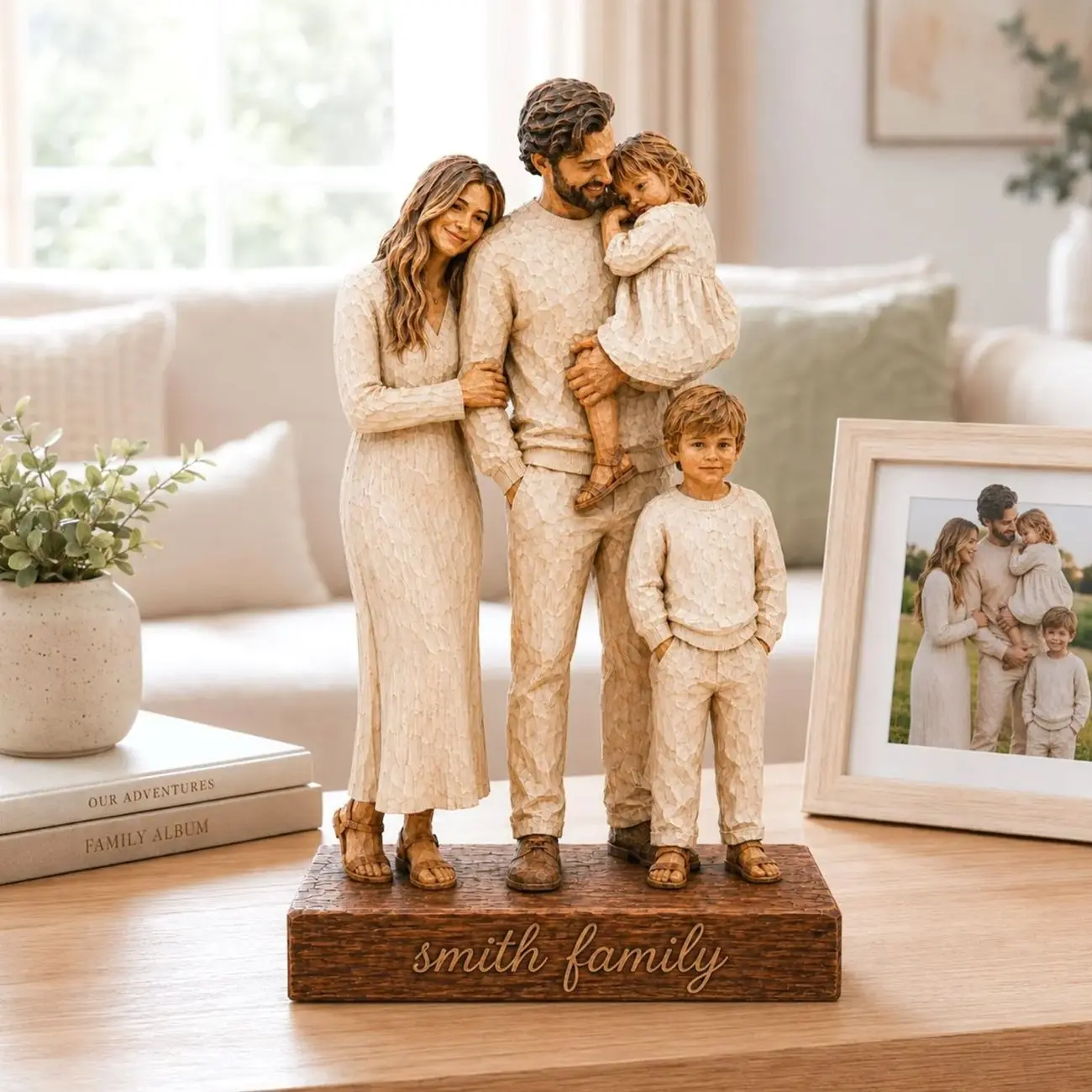 Personalized Custom Photo Figurine, Wooden Family Portrait Statue, Custom Couple Photo Gift, Anniversary Gift For Parents, Wedding Keepsake