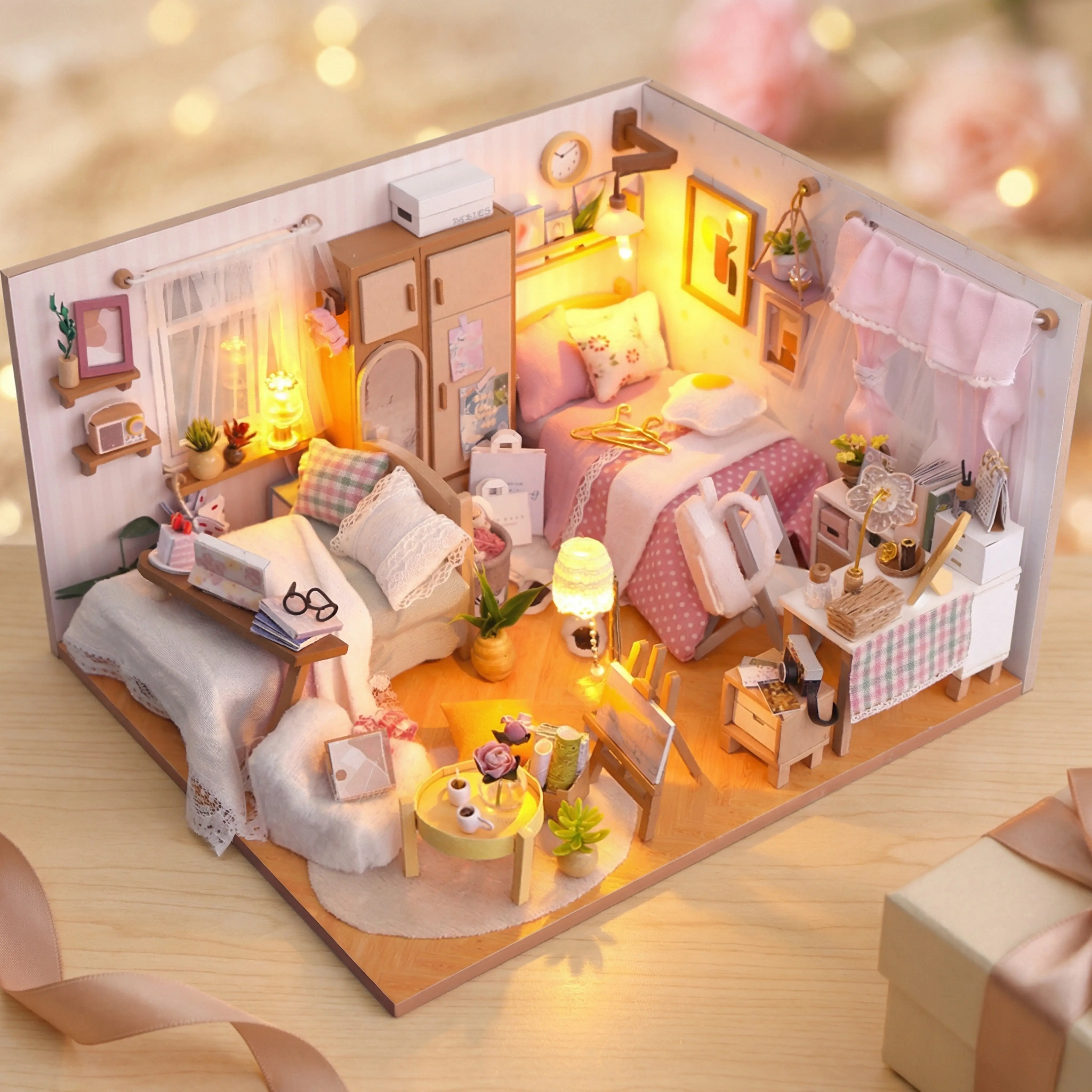 DIY 3D Miniature Wooden House Model Kit, Gift-Ready Hands-On 3D Build Decoration, Ideal Birthday Gift for Family (Mixed Colors, Batteries Not Included), Giftready Diy