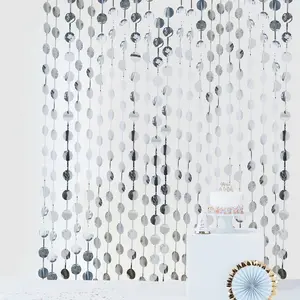 Silver Round Chain Foil Fringe Curtain Party Backdrop, Metallic Silver Tinsel Streamer Party Decor - Door Window Foil Curtain 3ftx6.5ft