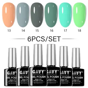 GAVY Set-1 6-Pack Gel Nail Polish Sets (#13-18) - Morandi Gray Green, Sage Mint, Nude, Peach Shades, UV LED Soak Off, 5-Free, Low Odor, Long-Lasting Glossy Finish Multi-Pack Nail Supplies Manicure Kit for Daily Wear