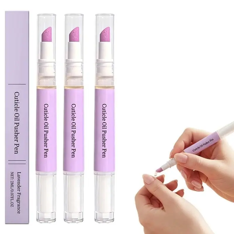 4-in-1 Cuticle Pusher Pen, Cuticle Oil Pen with Ceramic Tip and Micro-Dosin Oil, Repair Nourish Nails Cuticle Remover Nail Care Pen for Hangnails Dry & Damaged Nails