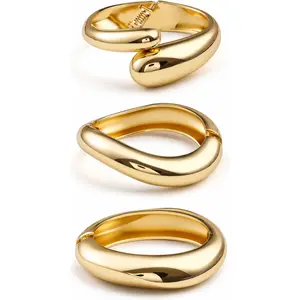 Chunky Gold-color Bangle Bracelets for Women‌ - 3PCS Adjustable Open Cuff Bracelet Stack, Non-Tarnish Stackable Bangles Set, Trendy Minimalist Accessories
