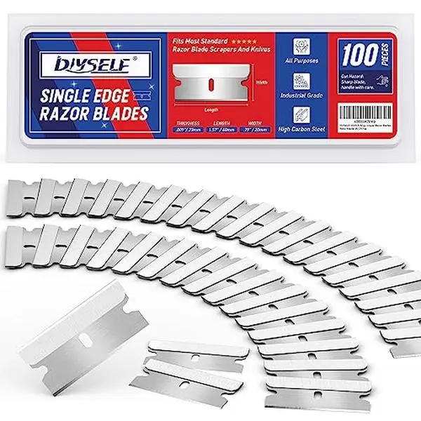 Single Edge Razor Blades, 100 Blades, Razor Blades Refiils for Razor Scraper, Utility Knife, Heavy Duty One Edge Blades, High Carbon Steel Blade for Removing Decals, Stickers