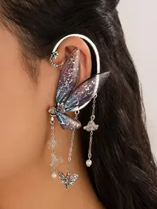 Fairy Ear Cuffs with Butterfly Wings and Fringes, Perfect for Cosplay and Parties, Ideal for Women's Festival