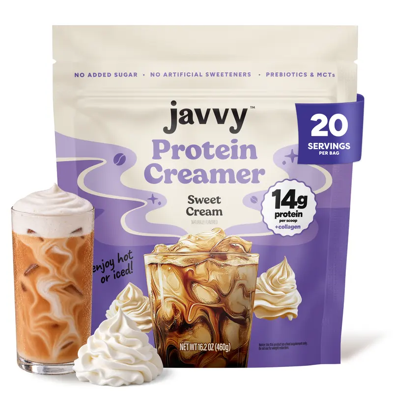 Javvy Sweet Cream Protein Coffee Creamer - Grass Fed Pasture Raised Collagen - Hair, Skin & Nail Support, Energy-Boosting MCTs, Keto Friendly, Gluten Free, No Added Sugar, 14g of Protein