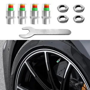 4 PCS Car Auto Tire Pressure Monitor Valves, 36PSI 2.4Bar Car Pressure Monitor Valve Stem with 1 Mini Wrench + 4 Anti-Theft Lock Cylinders Safe for Cars, Motorbikes, Bicycles